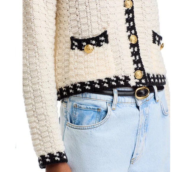 AQUA Basketweave Crewneck Cardigan Sweater – Ivory, Size L (NWT) - Picture 4 of 6